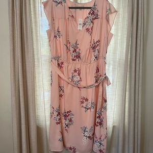 NWT Ann Taylor Loft pink floral dress with tie around the waist